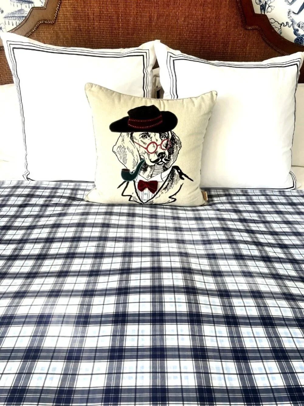 POTTERY BARN KIDS Plaid Duvet Cover Twin Navy Blue White 100% Cotton Children